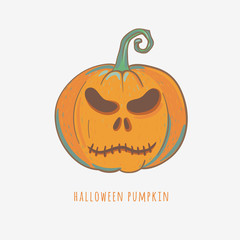 halloween pumpkin with angry face, decorative carved pumpkin for halloween, vector illustration