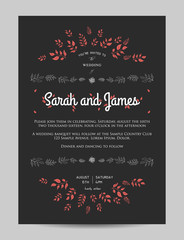 wedding floral invitation decorated with leaves
