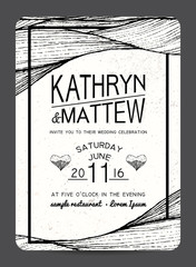 wedding invitation.  wavy and stripy ornament. monochrome retro design