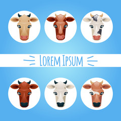 Cow heads breeds vector