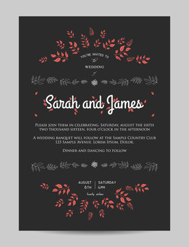 wedding floral invitation decorated with leaves