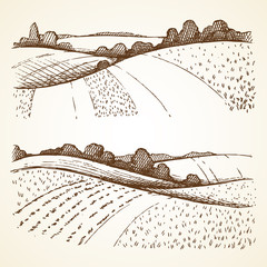 Set with hand drawn nature landscape illustrations