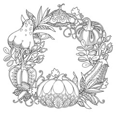Vector garden wreath round frame in doodle style