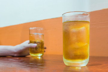 Glass of beer on the table