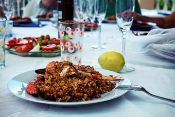 Traditional Home made Spanish Paella, seafood rice dish