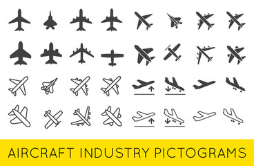 Aircraft or Airplane Icons Set Collection Vector Silhouette.Set