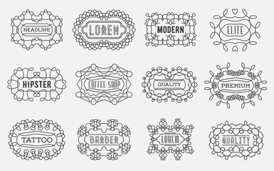 Set of Luxury Insignias Logotypes Template Retro Design Line Art