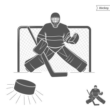 Silhouette hockey goalie isolated on white background. Vector illustration.