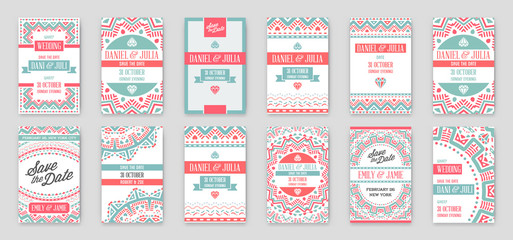 Set of Vector Design Awesome Wedding Invitation Template with Ma