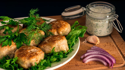 chicken noisettes, sour cream sauce, garlic, onion, delicious europe food