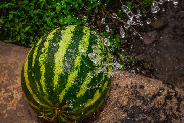 Ripe watermelon with splash of water