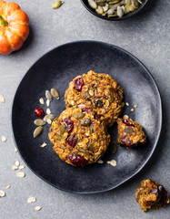 Pumpkin cookies with cranberries. Top view