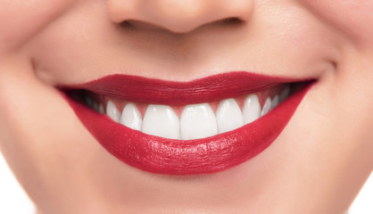 Beautiful red lips and teeth.