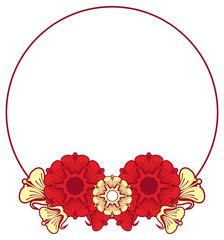 Beautiful round frame with red decorative flowers. 