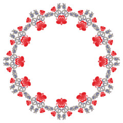 Beautiful round frame with red decorative flowers. 