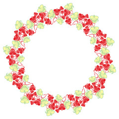 Beautiful round frame with red decorative flowers. 