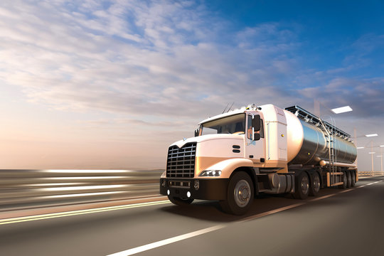 3D rendering of Tanker on the road at dawn