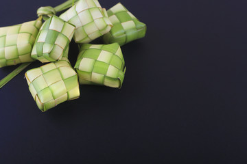 Ketupat (Rice Dumpling) On Black Background. Ketupat is a natura