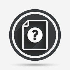 File document help icon. Question mark symbol.