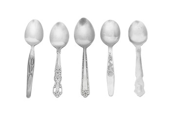 Vintage Stainless Steel Tea Spoons, Isolated on White Background