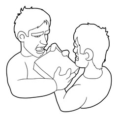 Two aggressive men fighting for box icon. Outline illustration of two aggressive men fighting for box vector icon for web