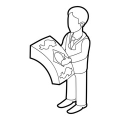 Businessman holding pack of dollars icon. Outline illustration of businessman holding pack of dollars vector icon for web