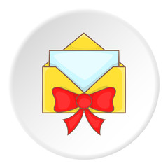 Card in yellow envelope with bow icon. artoon illustration of card in yellow envelope vector icon for web