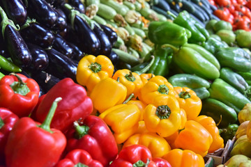 Fresh organic vegetables on street market stall
