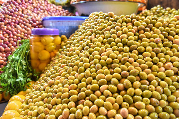Assorted olives on the arab street market stall