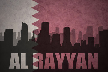 abstract silhouette of the city with text Al Rayyan at the vintage qatar flag background