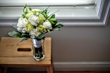 White Roses Flower Bouquet in a Glass