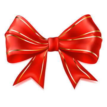 Big red bow with golden strips