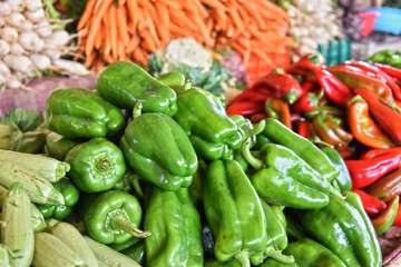 Fresh organic vegetables on street market stall