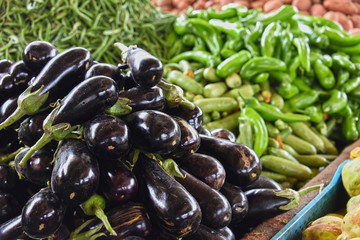 Fresh organic vegetables on street market stall