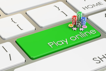 Fototapeta premium Play online on keyboard button, 3D rendering