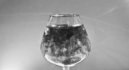 Wine glass filled with red and yellow ink