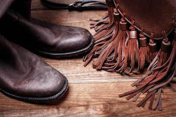 stylish brown bag and boots