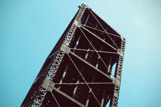 Raising bridge at Chicago River. Steel structure beams