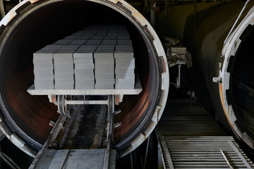 Lime-ash bricks in the cart in kiln