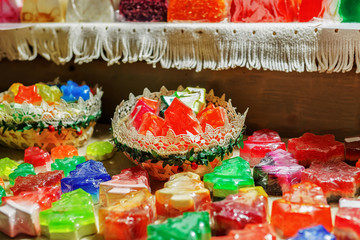 Christmas tree looking handmade soap at the Riga Christmas market