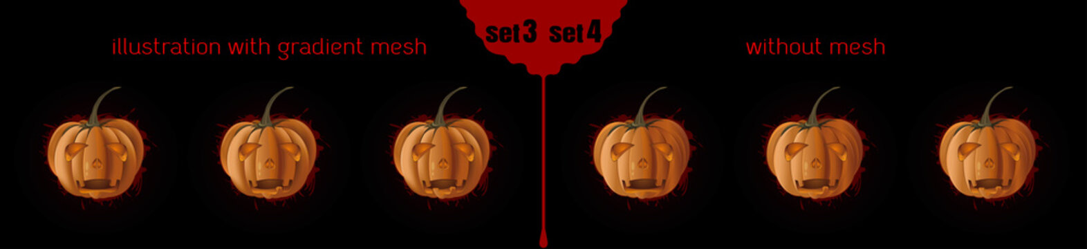 Jack o Lantern (Jack-o'-lantern) icons set 3-4. Halloween design. Pumpkins with different facial expressions. Vector illustration