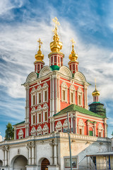 Fototapeta na wymiar Orthodox church inside Novodevichy convent, iconic landmark in M