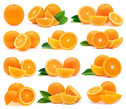 Orange fruit with drops isolated on white background