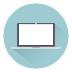 Laptop icon flat style with shadow isolated on background, vector illustration for web design