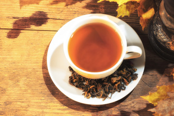 Cup of green tea on a black background