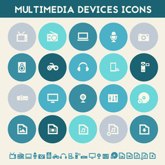 Fototapeta premium Multimedia icons. Multicolored flat buttons