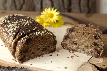 Rye unleavened  bread without yeast sprinkled sesame