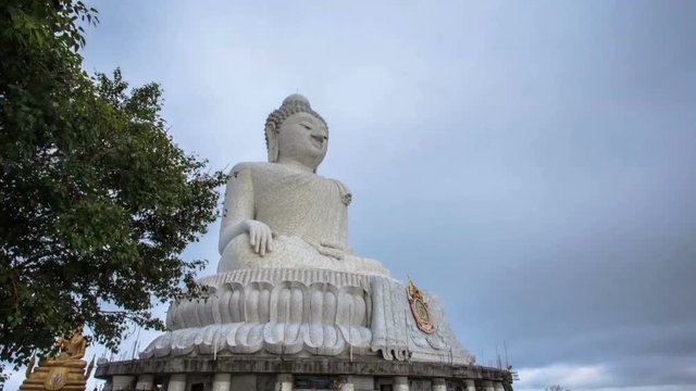 time lapse the beautify Big Buddha in Phuket island. most important and revered landmarks on the island. The huge image sits on top of the hill it is easily seen from far away

