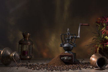 Obraz na płótnie Canvas Coffee still life in rustic style