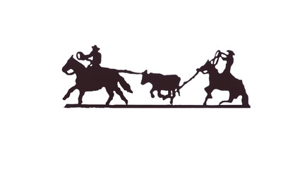 Buckaroos - cowboys with lariats roping cattle from their horses